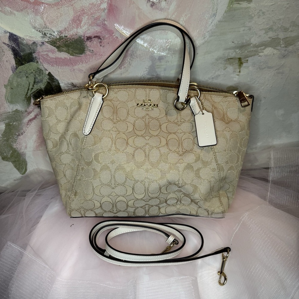 New Coach Leather 2 way Handbag Light Beige Auth Women Gift Crossbody White - Picture 6 of 8
